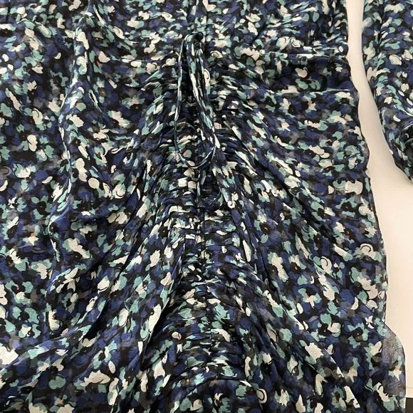 Veronica Beard Dress Anjali Ruched Blue Floral Print Silk Mini Length Womens 14 - Picture 14 of 14
